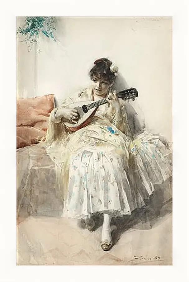 Картина в раме - Mandolinspelerskan (Girl playing mandolin). Девушка играет на мандолине. Андерс Цорн