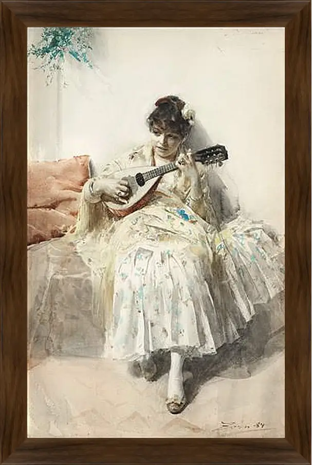 Картина в раме - Mandolinspelerskan (Girl playing mandolin). Девушка играет на мандолине. Андерс Цорн