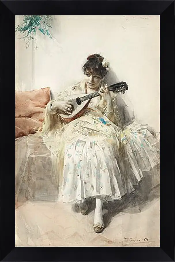 Картина в раме - Mandolinspelerskan (Girl playing mandolin). Девушка играет на мандолине. Андерс Цорн