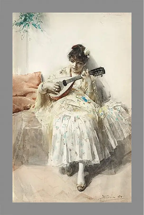 Картина в раме - Mandolinspelerskan (Girl playing mandolin). Девушка играет на мандолине. Андерс Цорн