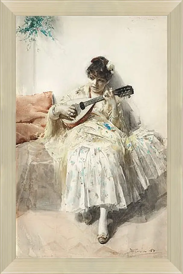 Картина в раме - Mandolinspelerskan (Girl playing mandolin). Девушка играет на мандолине. Андерс Цорн