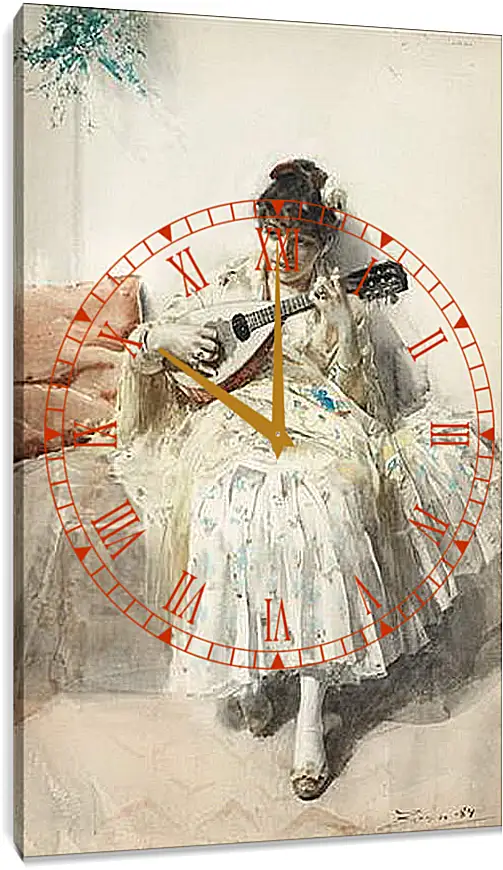 Часы картина - Mandolinspelerskan (Girl playing mandolin). Девушка играет на мандолине. Андерс Цорн