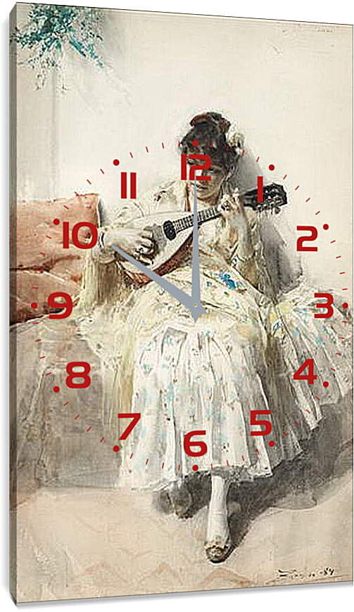 Часы картина - Mandolinspelerskan (Girl playing mandolin). Девушка играет на мандолине. Андерс Цорн