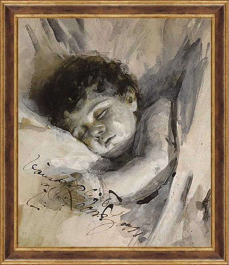 Картина в раме - Sovande barn (Sleeping Child). Андерс Цорн