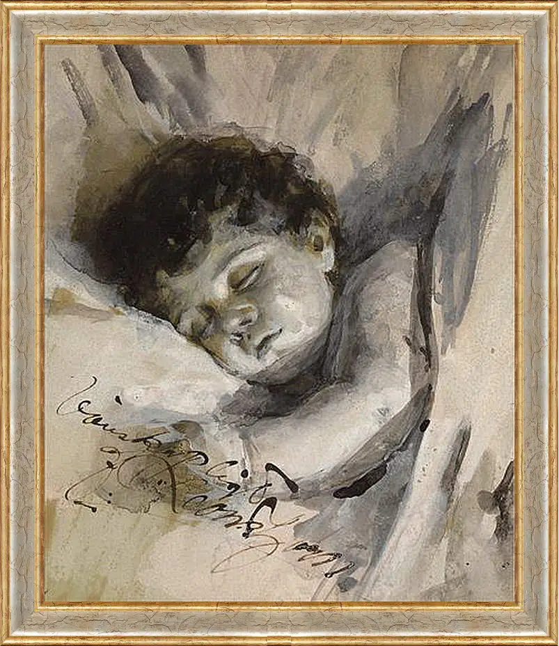 Картина в раме - Sovande barn (Sleeping Child). Андерс Цорн