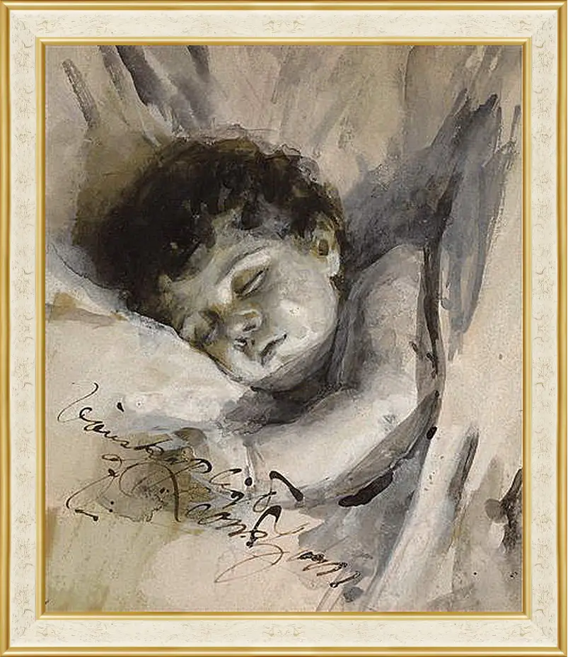 Картина в раме - Sovande barn (Sleeping Child). Андерс Цорн