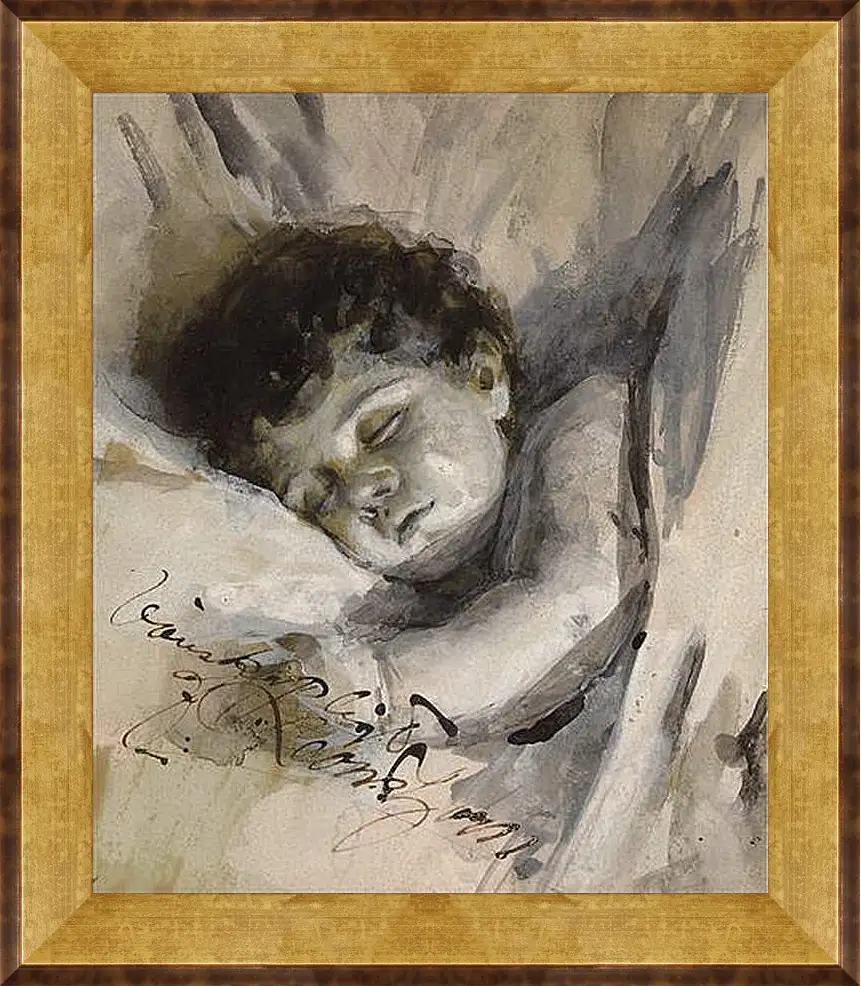 Картина в раме - Sovande barn (Sleeping Child). Андерс Цорн