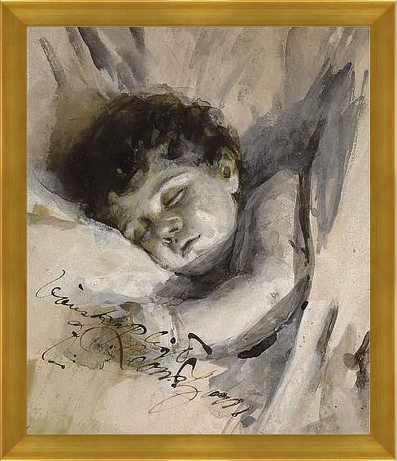 Картина в раме - Sovande barn (Sleeping Child). Андерс Цорн