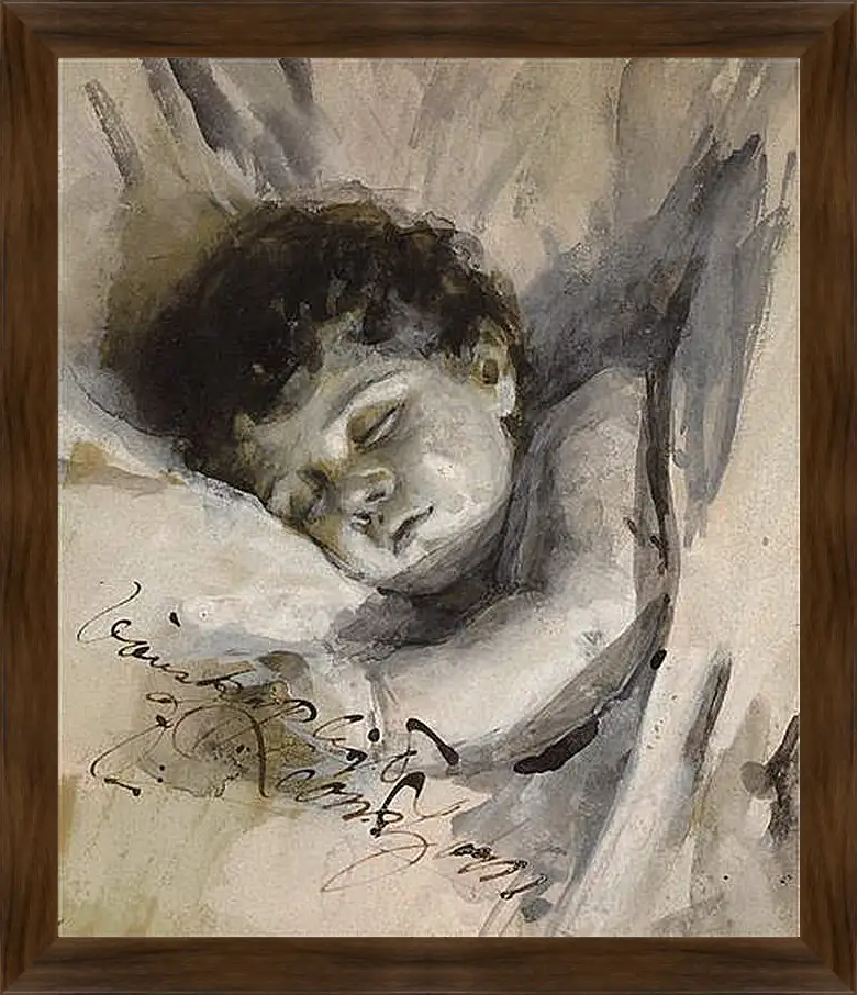 Картина в раме - Sovande barn (Sleeping Child). Андерс Цорн