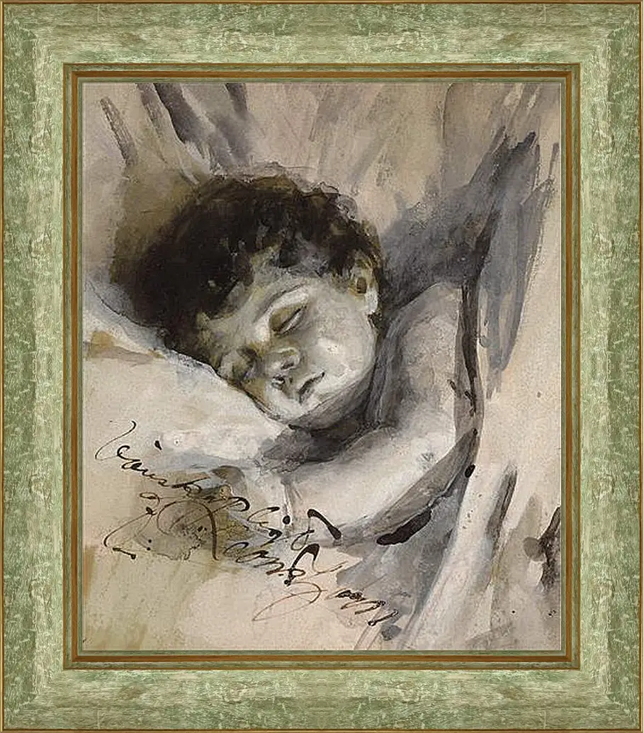 Картина в раме - Sovande barn (Sleeping Child). Андерс Цорн