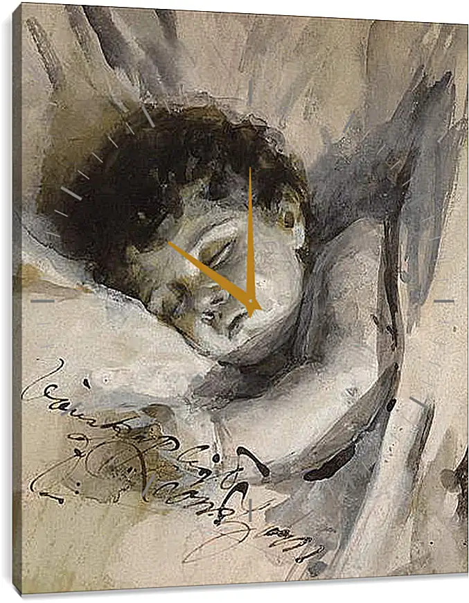 Часы картина - Sovande barn (Sleeping Child). Андерс Цорн