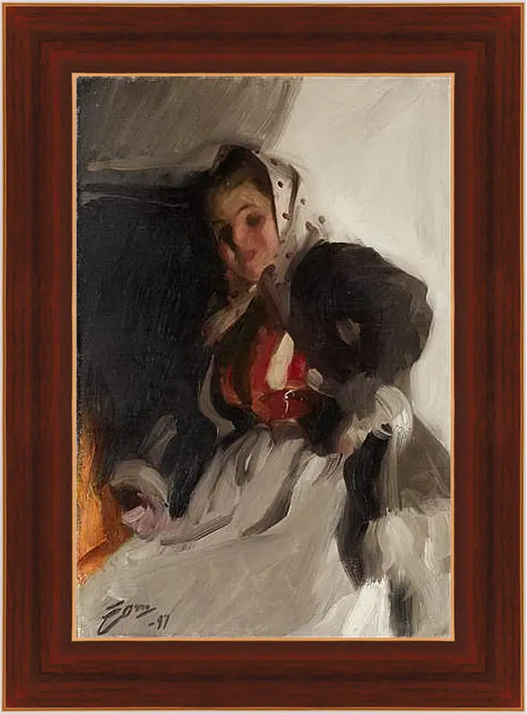 Картина в раме - By the fireplace. У камина. Андерс Цорн