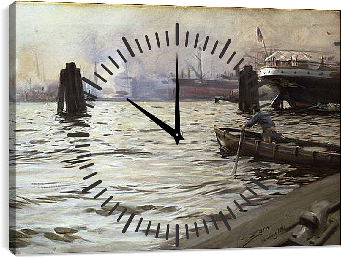 Часы картина - Hamburg. Порт Гамбурга. Андерс Цорн