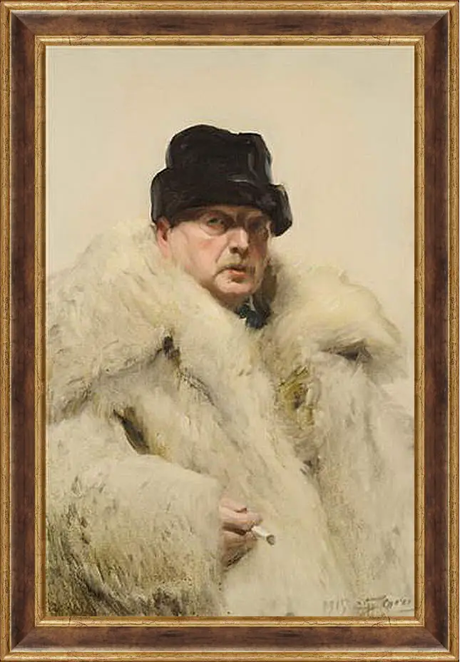 Картина в раме - Self-portrait in a wolfskin. Автопортрет в волчьей шубе. Андерс Цорн