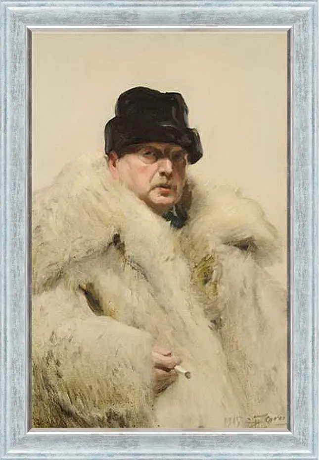 Картина в раме - Self-portrait in a wolfskin. Автопортрет в волчьей шубе. Андерс Цорн