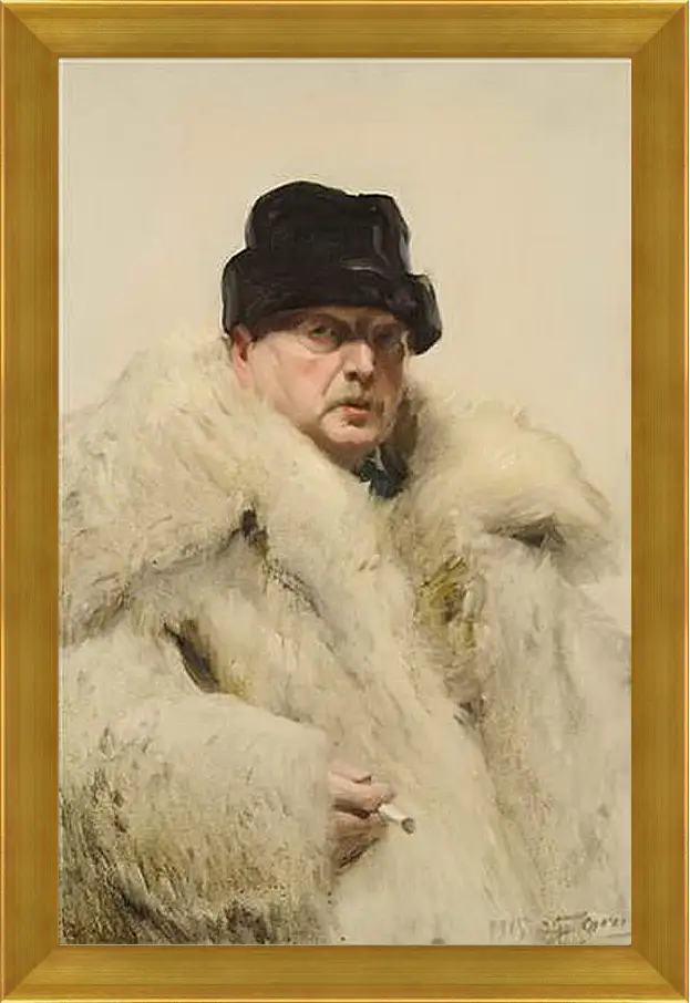 Картина в раме - Self-portrait in a wolfskin. Автопортрет в волчьей шубе. Андерс Цорн