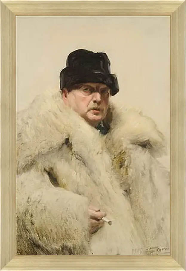 Картина в раме - Self-portrait in a wolfskin. Автопортрет в волчьей шубе. Андерс Цорн