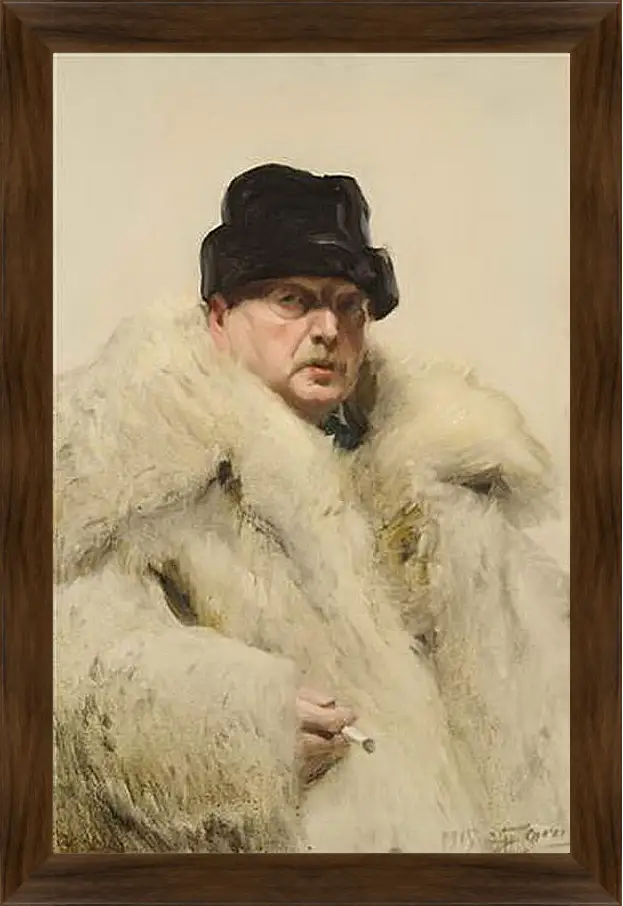 Картина в раме - Self-portrait in a wolfskin. Автопортрет в волчьей шубе. Андерс Цорн