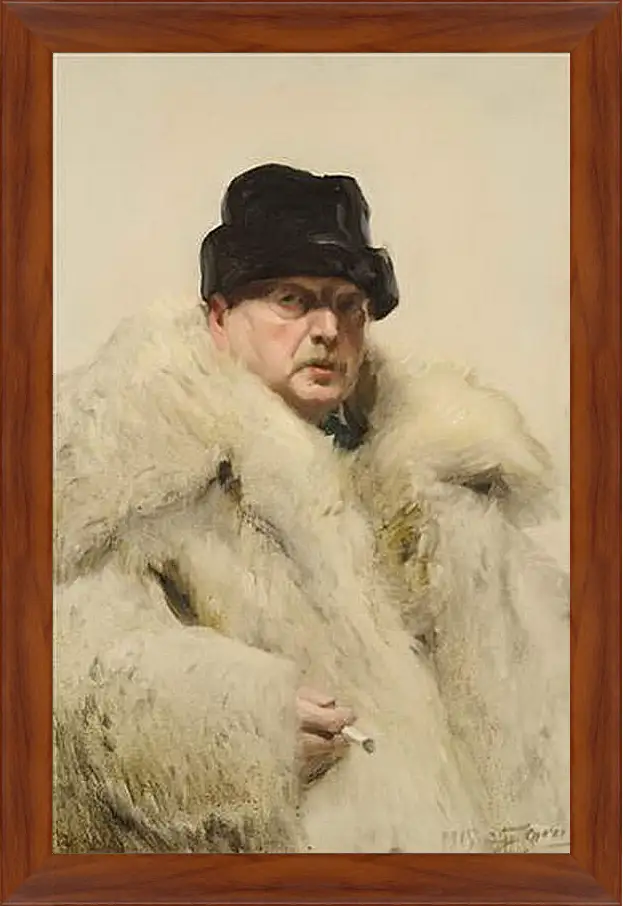 Картина в раме - Self-portrait in a wolfskin. Автопортрет в волчьей шубе. Андерс Цорн