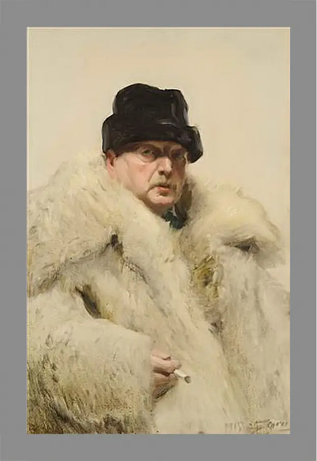 Картина в раме - Self-portrait in a wolfskin. Автопортрет в волчьей шубе. Андерс Цорн