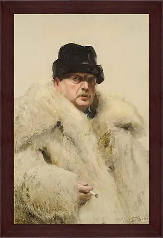 Картина в раме - Self-portrait in a wolfskin. Автопортрет в волчьей шубе. Андерс Цорн