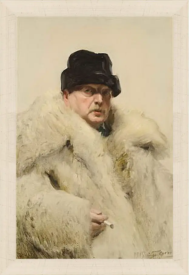 Картина в раме - Self-portrait in a wolfskin. Автопортрет в волчьей шубе. Андерс Цорн