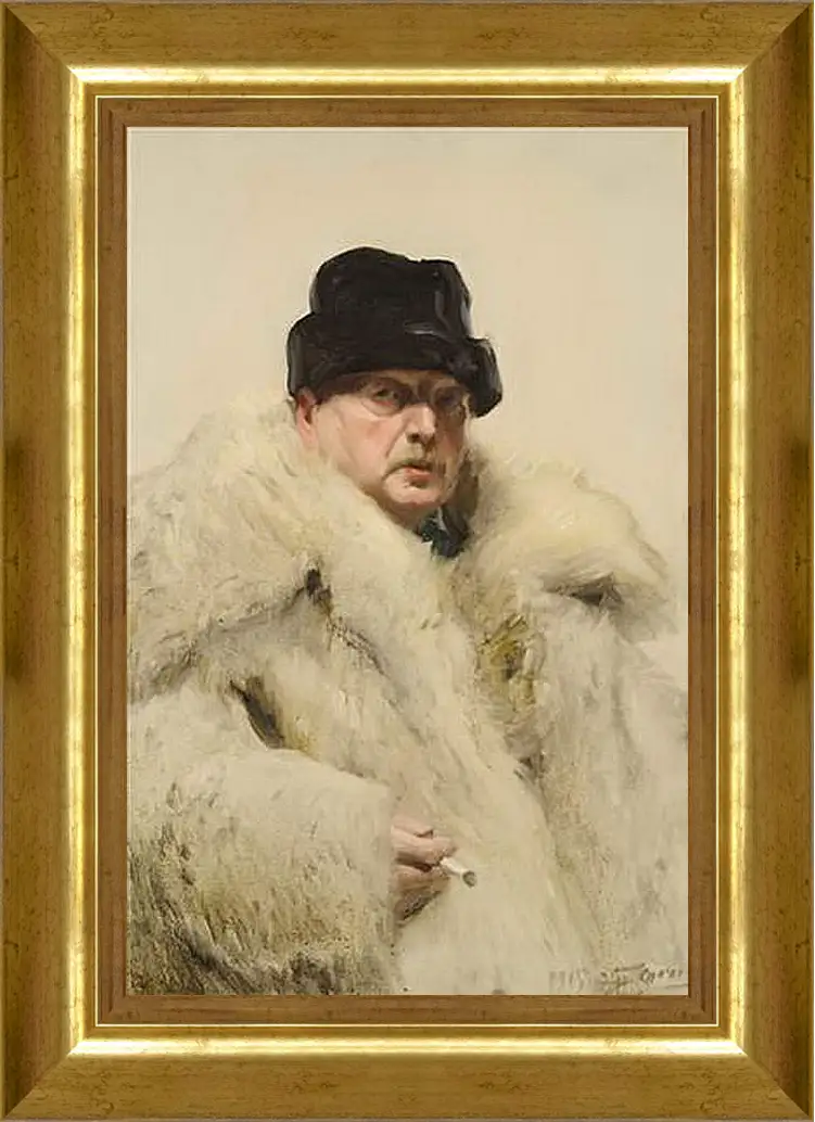 Картина в раме - Self-portrait in a wolfskin. Автопортрет в волчьей шубе. Андерс Цорн