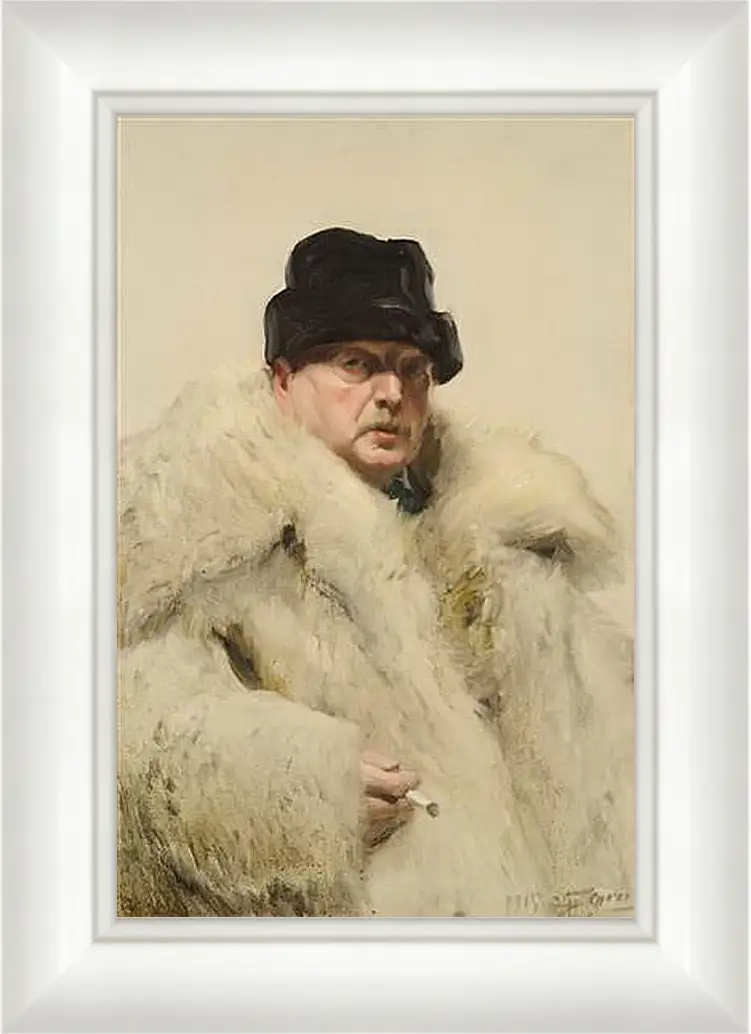 Картина в раме - Self-portrait in a wolfskin. Автопортрет в волчьей шубе. Андерс Цорн