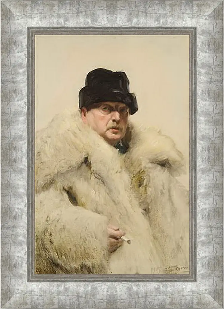 Картина в раме - Self-portrait in a wolfskin. Автопортрет в волчьей шубе. Андерс Цорн