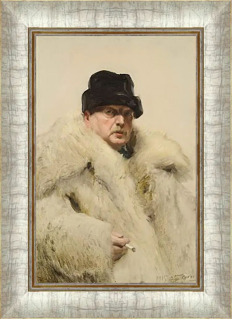 Картина в раме - Self-portrait in a wolfskin. Автопортрет в волчьей шубе. Андерс Цорн