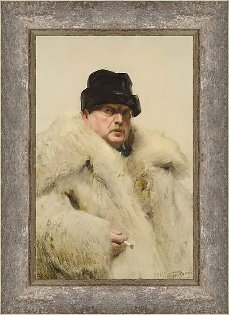 Картина в раме - Self-portrait in a wolfskin. Автопортрет в волчьей шубе. Андерс Цорн