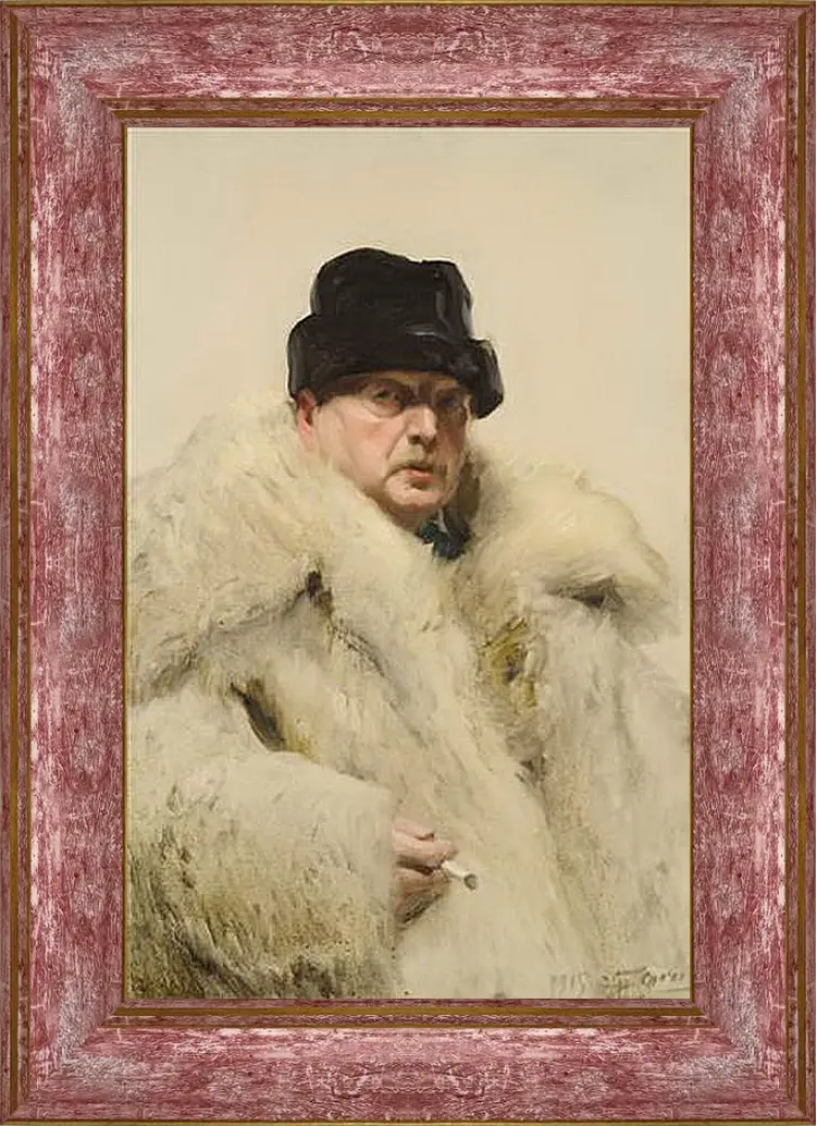 Картина в раме - Self-portrait in a wolfskin. Автопортрет в волчьей шубе. Андерс Цорн