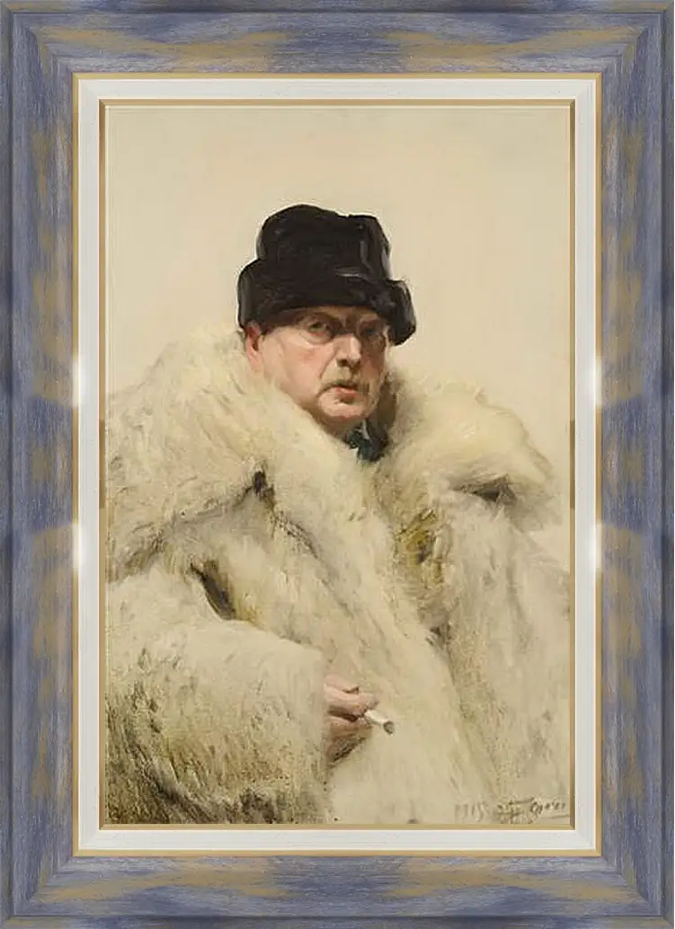 Картина в раме - Self-portrait in a wolfskin. Автопортрет в волчьей шубе. Андерс Цорн