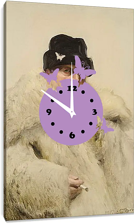 Часы картина - Self-portrait in a wolfskin. Автопортрет в волчьей шубе. Андерс Цорн