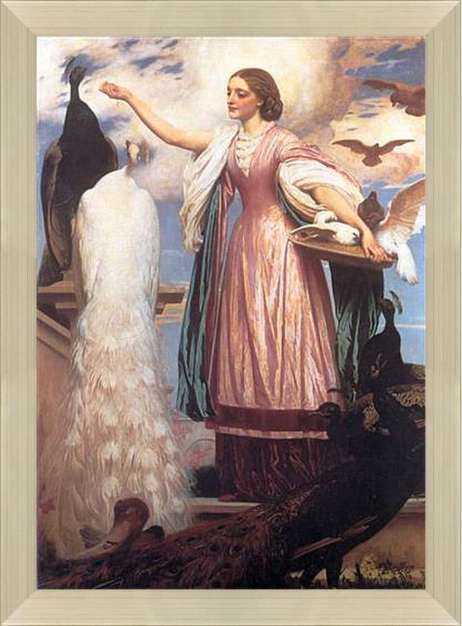 Картина в раме - A Girl Feeding Peacocks. Девушка, кормящая павлинов. Барон Фредерик Лейтон