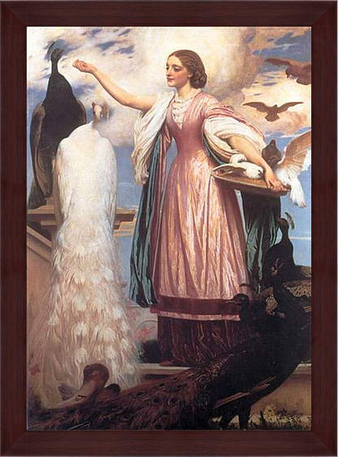 Картина в раме - A Girl Feeding Peacocks. Девушка, кормящая павлинов. Барон Фредерик Лейтон