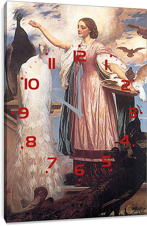 Часы картина - A Girl Feeding Peacocks. Девушка, кормящая павлинов. Барон Фредерик Лейтон
