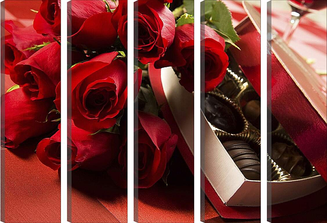 Модульная картина - Красные розы и конфеты