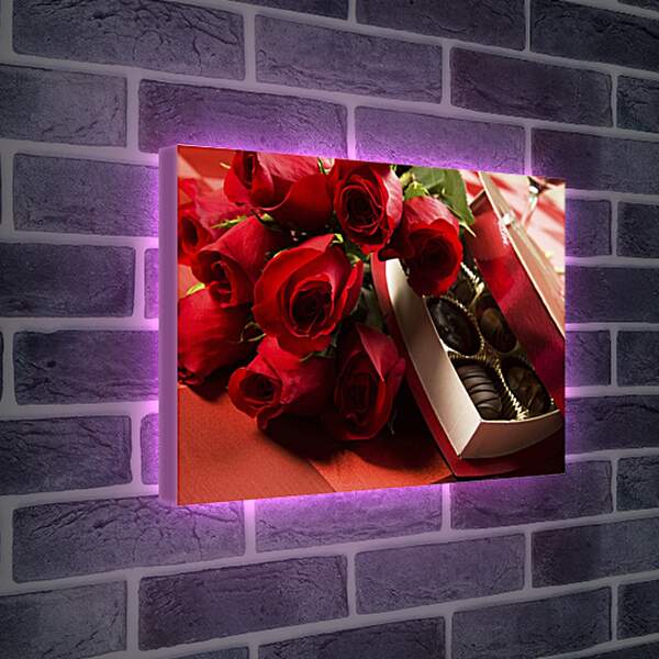 Лайтбокс световая панель - Красные розы и конфеты