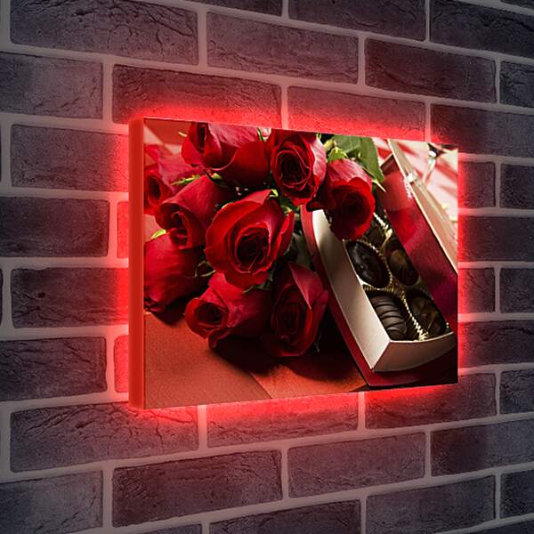 Лайтбокс световая панель - Красные розы и конфеты
