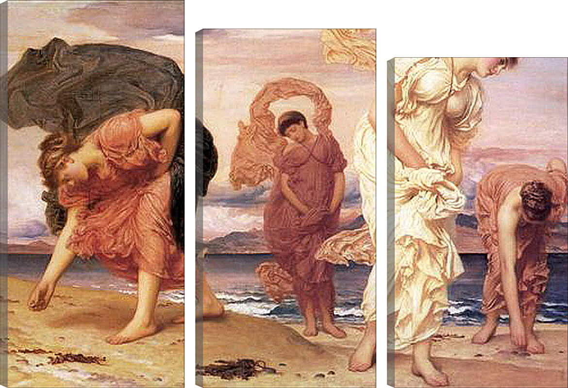 Модульная картина - Greek Girls Picking up Pebbles. Девушки-гречанки, собирающие гальку. Барон Фредерик Лейтон