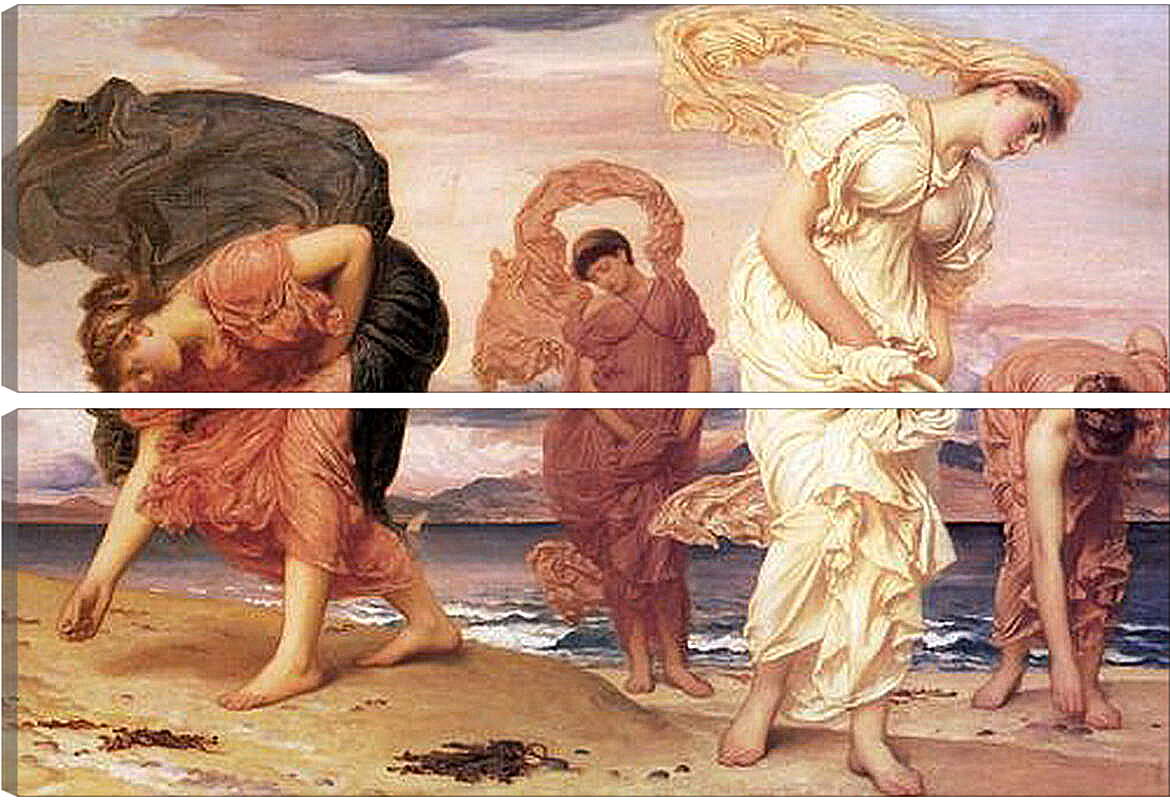 Модульная картина - Greek Girls Picking up Pebbles. Девушки-гречанки, собирающие гальку. Барон Фредерик Лейтон