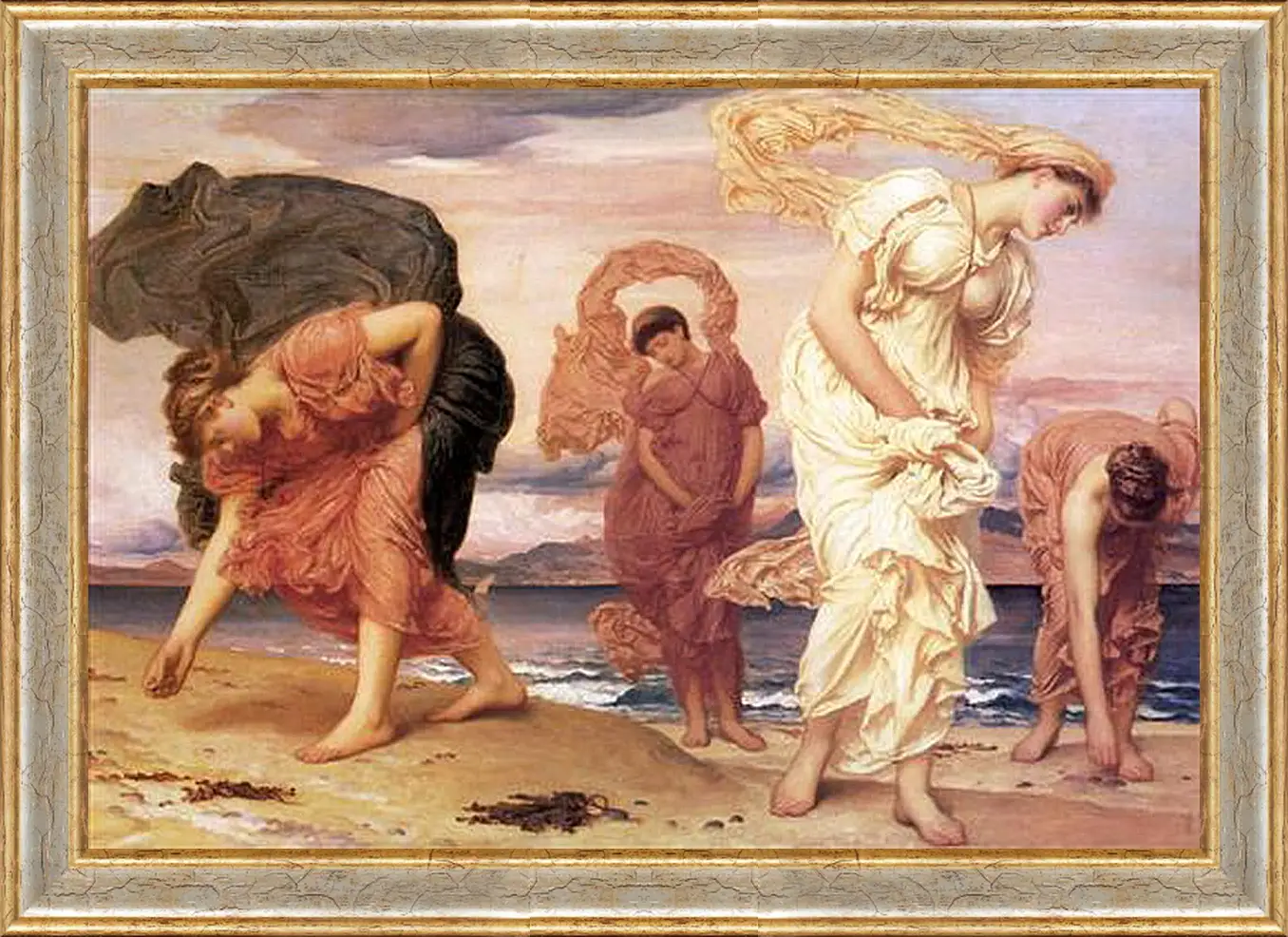 Картина в раме - Greek Girls Picking up Pebbles. Девушки-гречанки, собирающие гальку. Барон Фредерик Лейтон