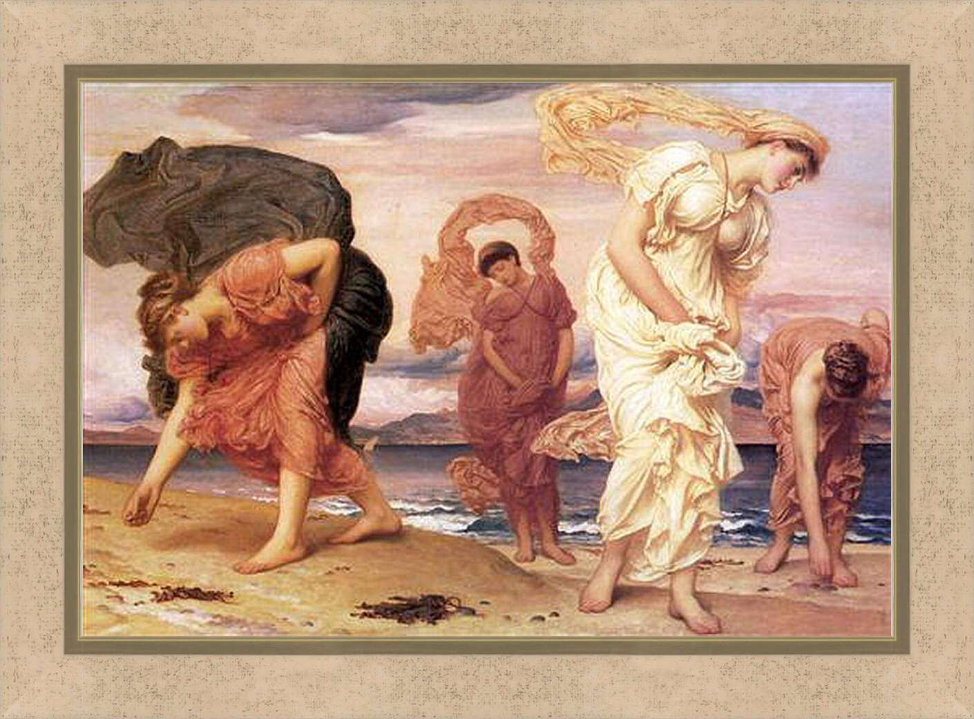 Картина в раме - Greek Girls Picking up Pebbles. Девушки-гречанки, собирающие гальку. Барон Фредерик Лейтон