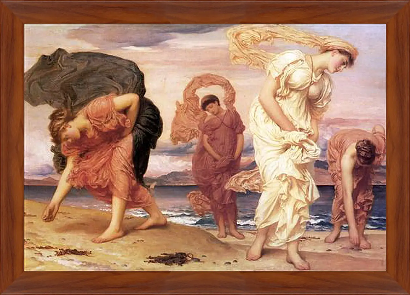 Картина в раме - Greek Girls Picking up Pebbles. Девушки-гречанки, собирающие гальку. Барон Фредерик Лейтон