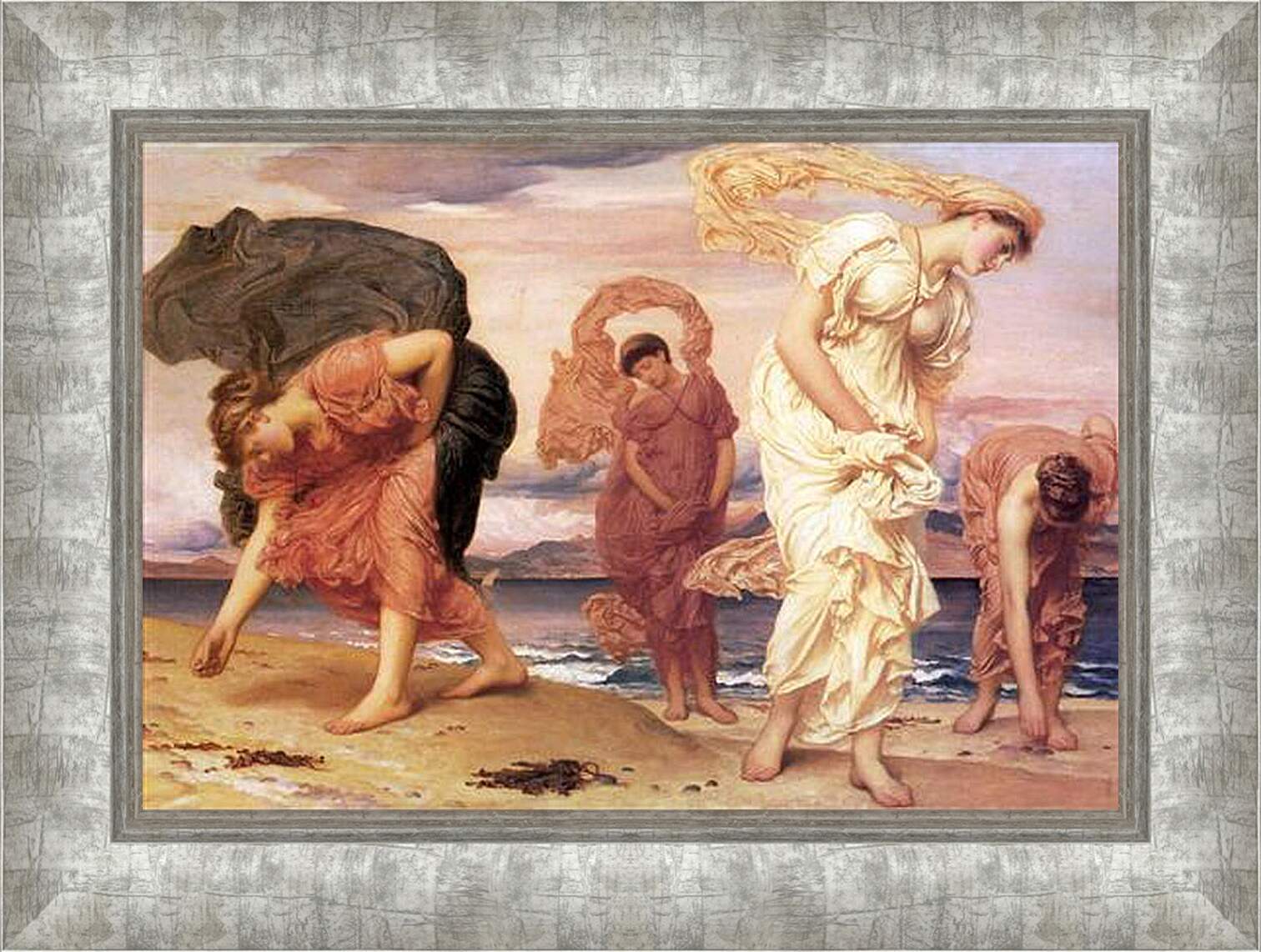 Картина в раме - Greek Girls Picking up Pebbles. Девушки-гречанки, собирающие гальку. Барон Фредерик Лейтон