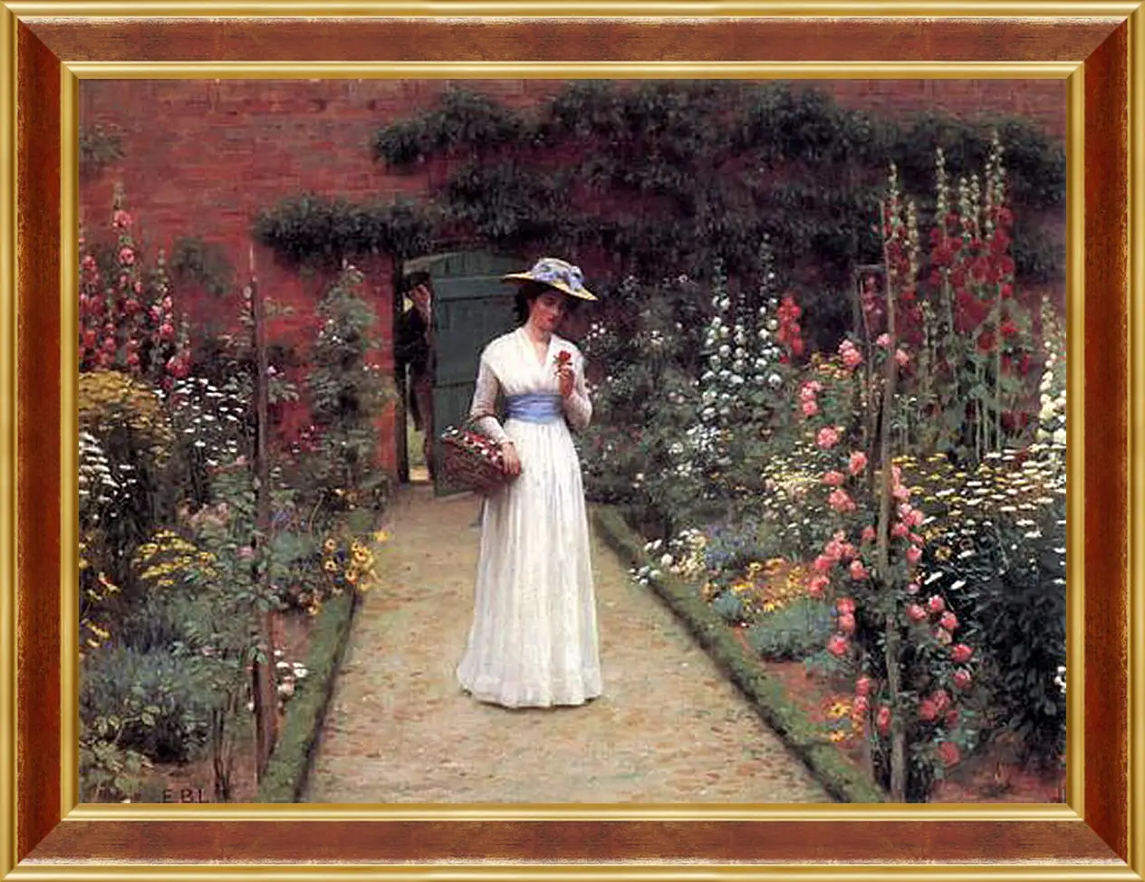 Картина в раме - Edmund Blair Lady in a Garden. Барон Фредерик Лейтон