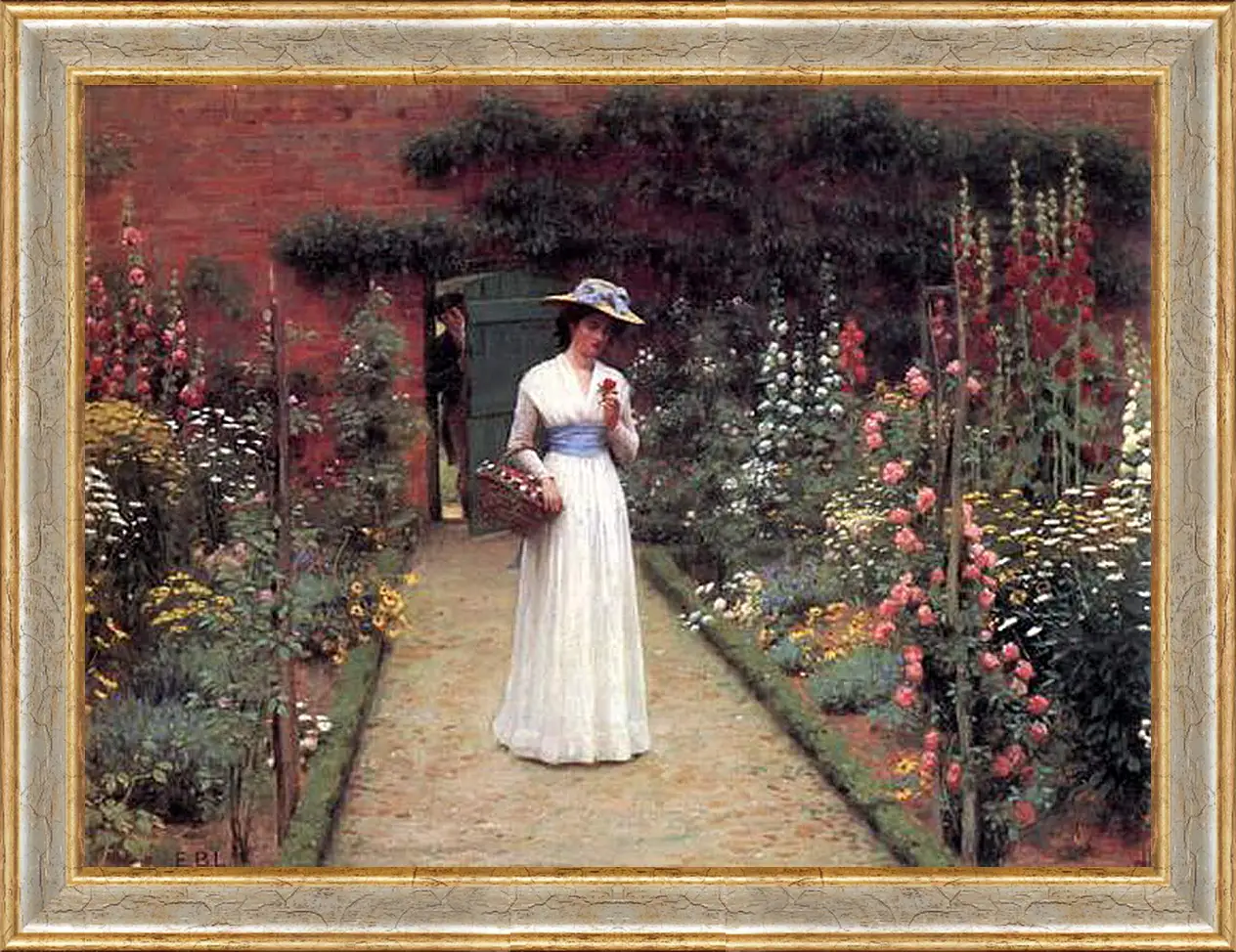 Картина в раме - Edmund Blair Lady in a Garden. Барон Фредерик Лейтон