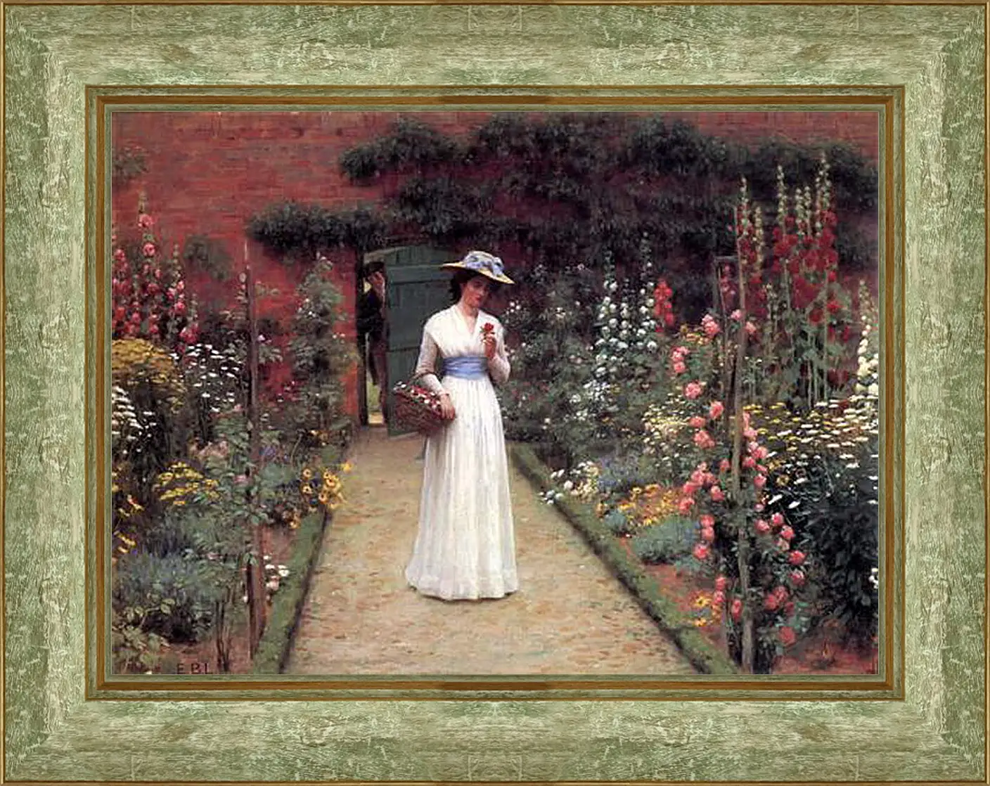 Картина в раме - Edmund Blair Lady in a Garden. Барон Фредерик Лейтон