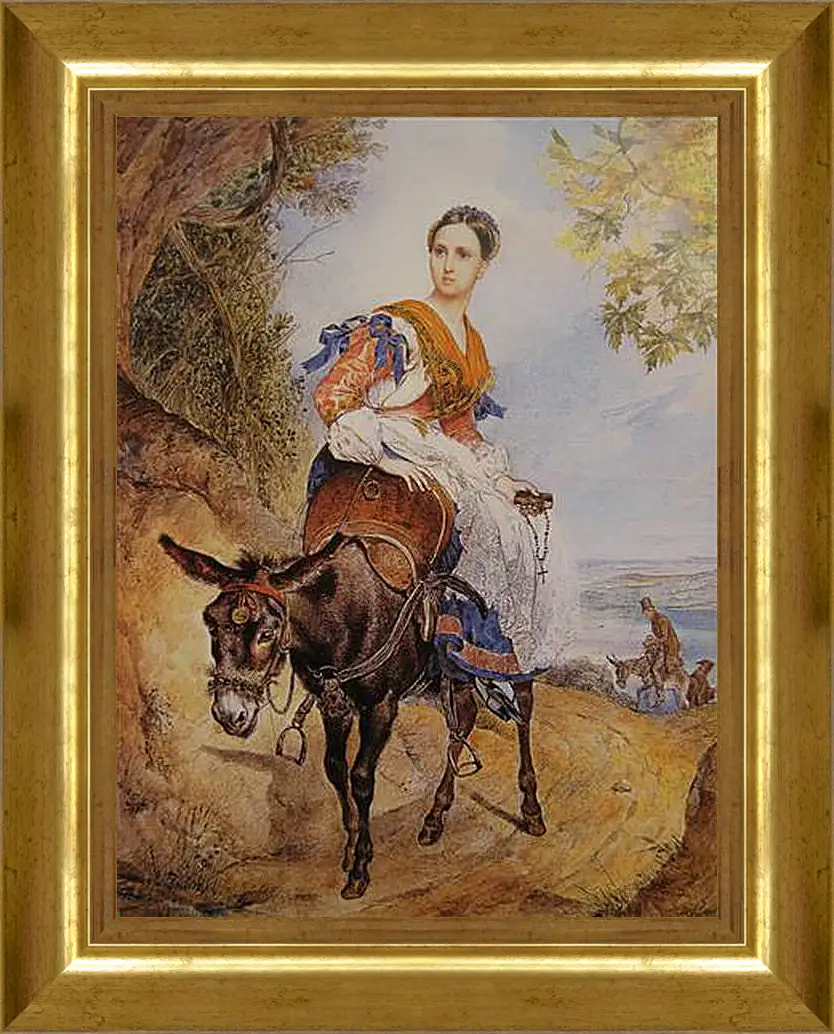 Картина в раме - Ольга Ферзен на ослике. Брюллов Карл Павлович